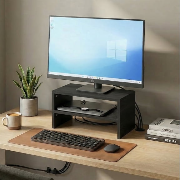 Furinno CLASSIC 15.7" Wide Dual Monitor Riser Set of 2 Espresso