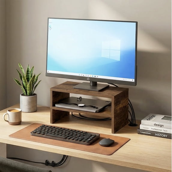 Furinno CLASSIC 15.7" Wide Stackable Monitor Stand Riser Set of 2 Amber Pine