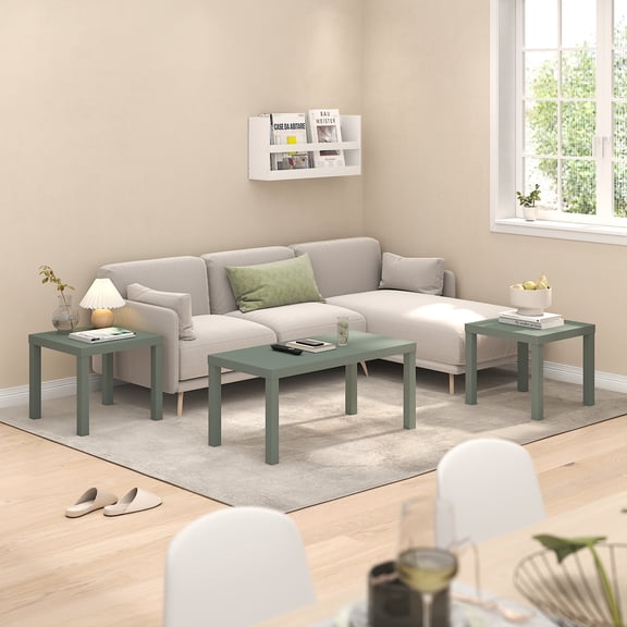 Furinno CLASSIC Coffee/Side Tables Set 1.8 Inch Thick Tabletop Sage Green