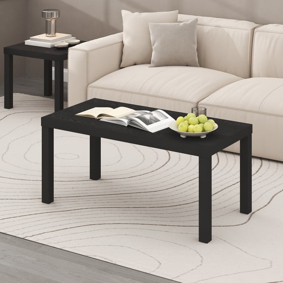 Furinno CLASSIC Coffee Table, Modern Rectangle Coffee Table with 1.8 Inch Thick Tabletop, Side Table for Living Room, Home Office, Classic Black
