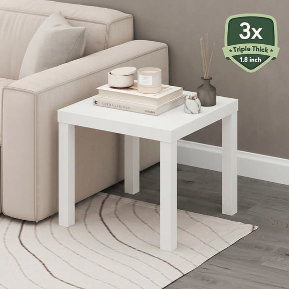 Furinno CLASSIC Side Table, Square Modern End Table with 1.8 Thick Tabletop, Simple Night Stand, Bedside Table, Toolless Assembly, for Living Room, Bedroom, Plain White