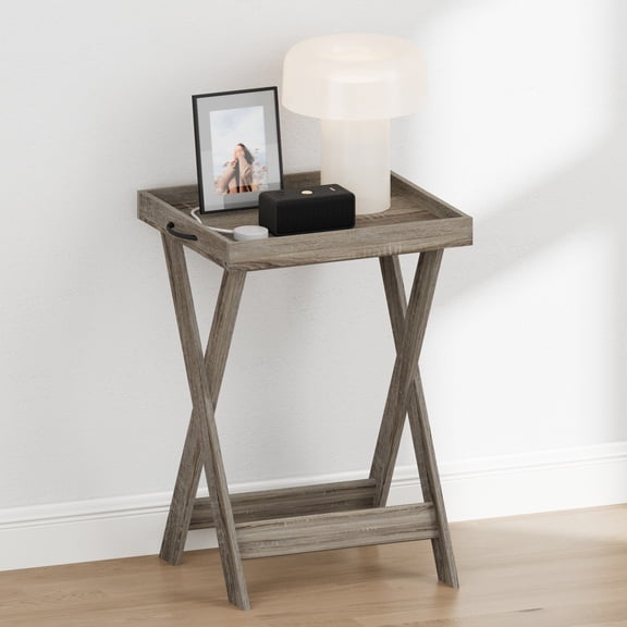 Furinno CLASSIC Square X-Legs Nightstand Removable Tray Top End Table French Oak