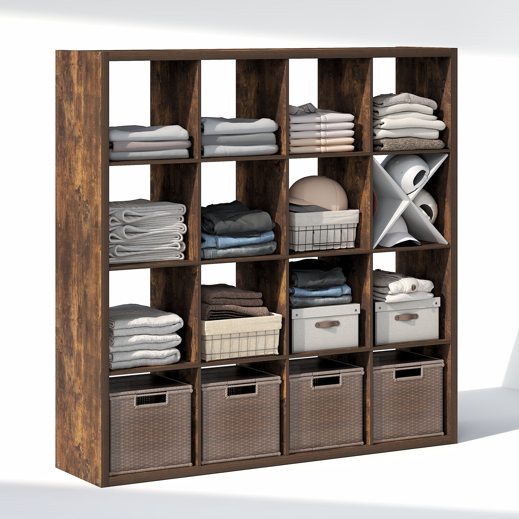 Furinno CUBIC 16-Cube Open Shelf Extra Thick Frame Amber Pine - Walmart.com