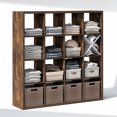 thumbnail image 1 of Furinno CUBIC 16-Cube Open Shelf Extra Thick Frame Amber Pine, 1 of 6
