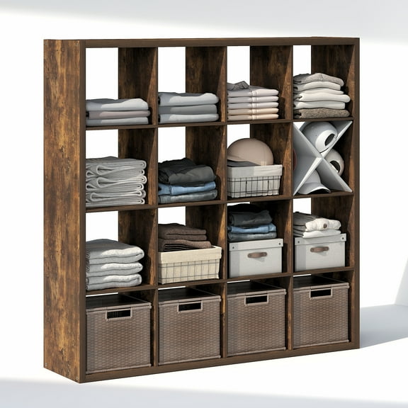 Furinno CUBIC 16-Cube Open Shelf Extra Thick Frame Amber Pine