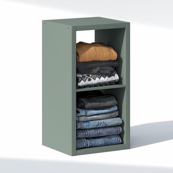 Furinno CUBIC 2-Cube Closet Organizer Open Shelf Extra Thick Frame Sage Green