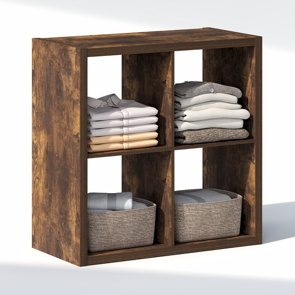 Furinno CUBIC 4-Cube Closet Organizer Open Shelf Extra Thick Frame Amber Pine