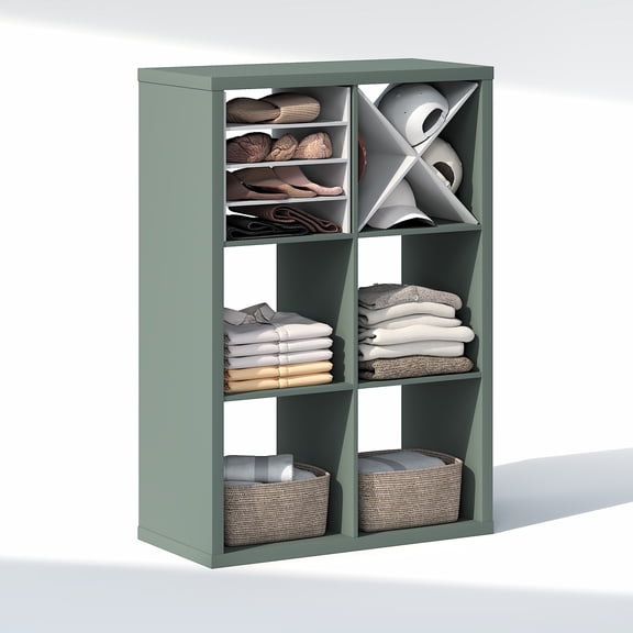Furinno CUBIC 6-Cube Closet Organizer Open Shelf Extra Thick Frame Sage Green