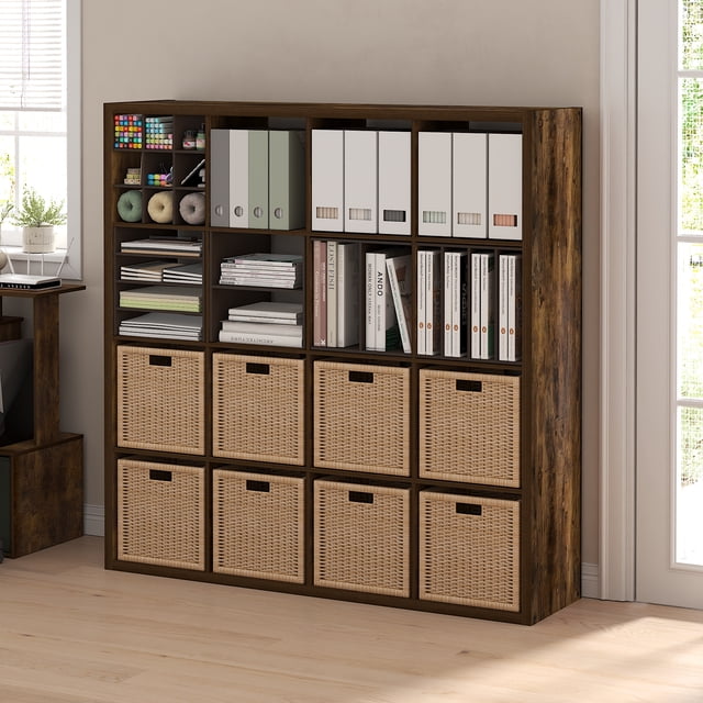 Furinno CUBICLE Book Shelf, 16-Cube Thick Frame Bookshelf, Reversible ...