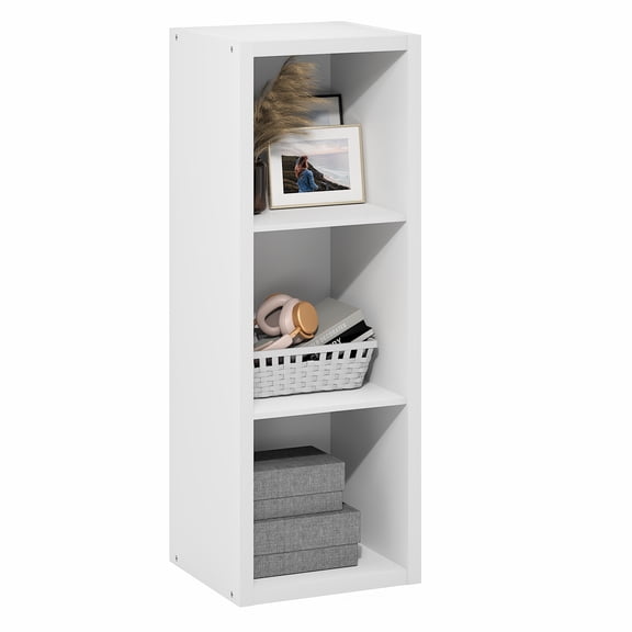 Furinno CUBICLE Book Shelf, 3-Cube Bookshelf, Bookcase, Horizontally & Vertically Reversible, Closed Back, Extra Thick Frame, 14.6 x 15.9 x 44, for Living Room, Bedroom, Home Office, White