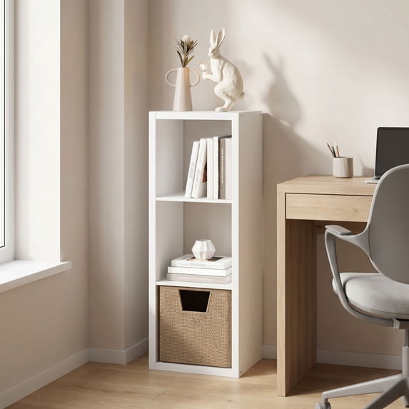 Furinno CUBICLE Book Shelf, 3-Cube Thick Frame Bookshelf, Horizontally & Vertically Reversible Bookcase with Open Back, 14.6 x 15.9 x 44, for Living Room, Bedroom, Home Office, Plain White