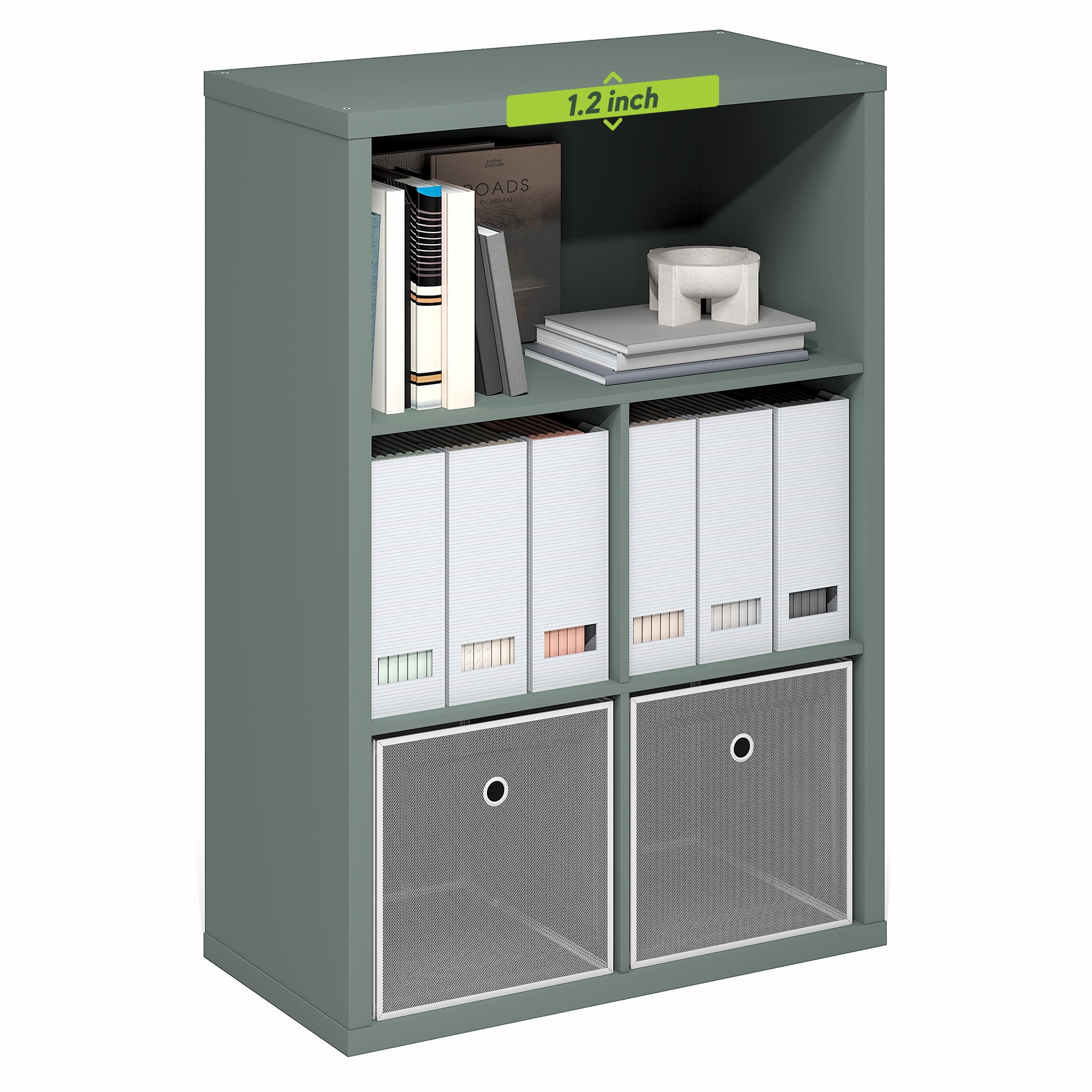 Furinno CUBICLE Book Shelf, 5-Cube Thick Frame Bookshelf, Reversible Bookcase with Closed Back, 14.6" x 57.8" x 58", for Living Room, Bedroom, Home Office, Sage Green