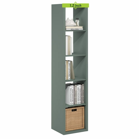 Furinno CUBICLE Book Shelf, 5-Cube Vertical Thick Frame Bookshelf, Horizontally & Vertically Reversible Bookcase with Open Back, 14.6 x 15.9 x 72, for Living Room, Bedroom, Home Office, Sage Green