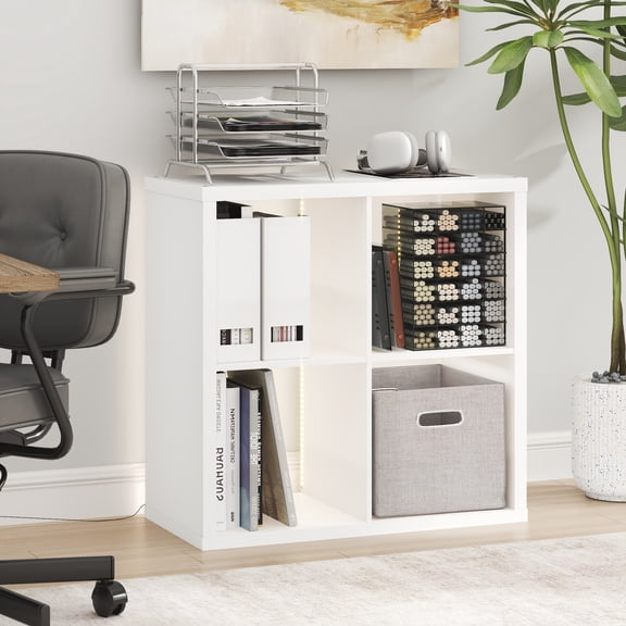 Furinno CUBICLE LED Lights 4-Cube Reversible Extra Thick Frame Bookcase White