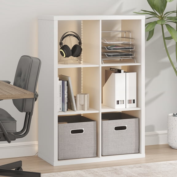 Furinno CUBICLE LED Lights 6-Cube Reversible Extra Thick Frame Bookcase White