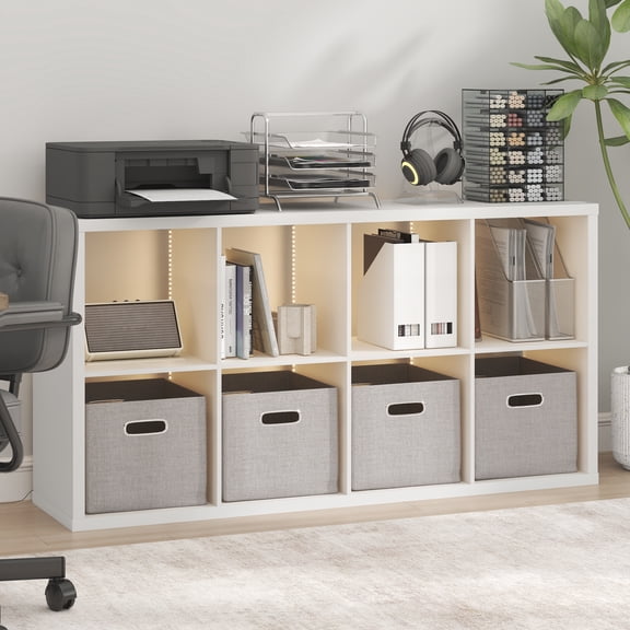 Furinno CUBICLE LED Lights 8-Cube Reversible Extra Thick Frame Bookcase White