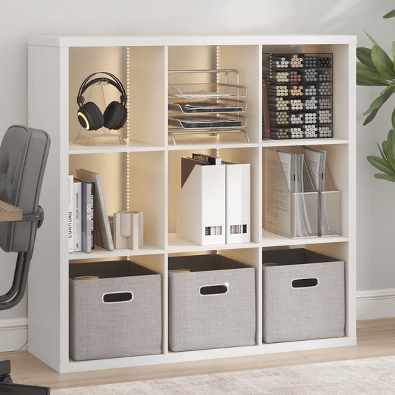 Furinno CUBICLE LED Lights 9-Cube Reversible Extra Thick Frame Bookcase White