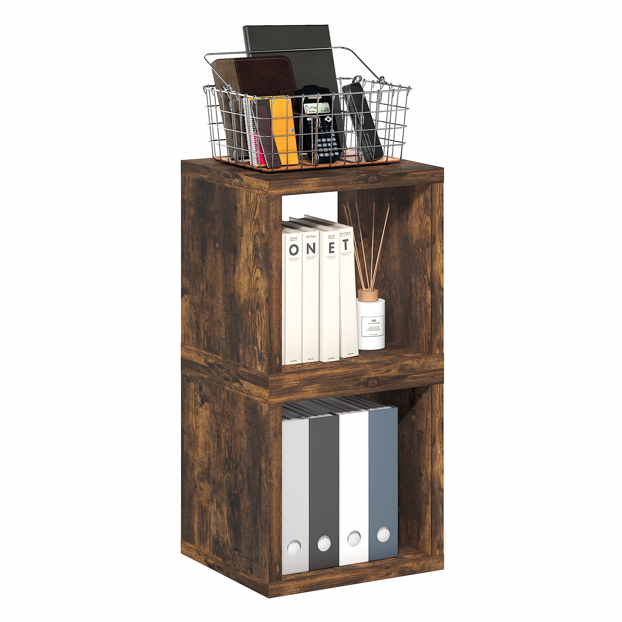 Furinno CUBICLE Set of 2 Stackable Bookshelf Open Back Amber Pine ...