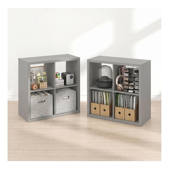 Furinno CUBICLE Set of 2. 4-Cube Thick Frame Reversible Bookcase. Light Grey