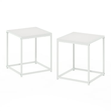 Furinno Camnus Modern Living End Table, Solid White/White, Set of 2