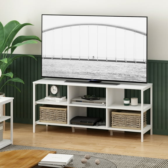Furinno Camnus Modern Living TV Stand for TVs up to 60 Inch, Solid White/White