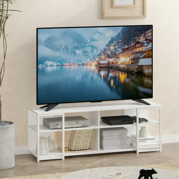 Furinno Camnus Modern Living TV Stand for TVs up to 65 Inch, Solid White/White