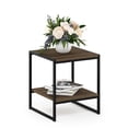 thumbnail image 1 of Furinno Camnus Side Table, 2-Tier Rustic Brown End Table with Metal Frame, Square Night Stand with Open Shelf, Bedside Table, Easy Assembly, for Living Room, Bedroom, Brown Walnut, 1 of 5