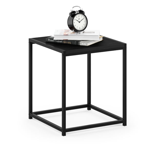 Furinno Camnus Side Table, Black End Table with Metal Frame, Square Open Frame Night Stand, Bedside Table, Easy Assembly, for Living Room, Bedroom, Dark Americano