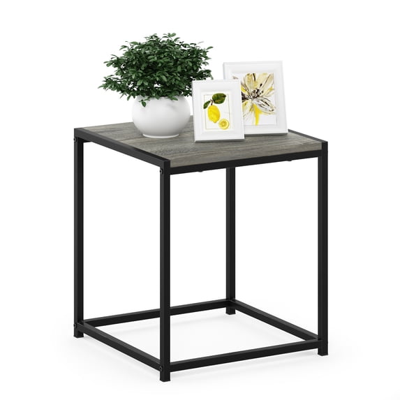 Furinno Camnus Side Table, Grey End Table with Metal Frame, Square Open Frame Night Stand, Bedside Table, Easy Assembly, for Living Room, Bedroom, Grey Oak