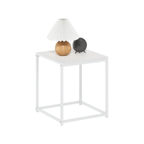 Furinno Camnus Side Table, White End Table with Metal Frame, Square Open Frame Night Stand, Bedside Table, Easy Assembly, for Living Room, Bedroom, Plain White