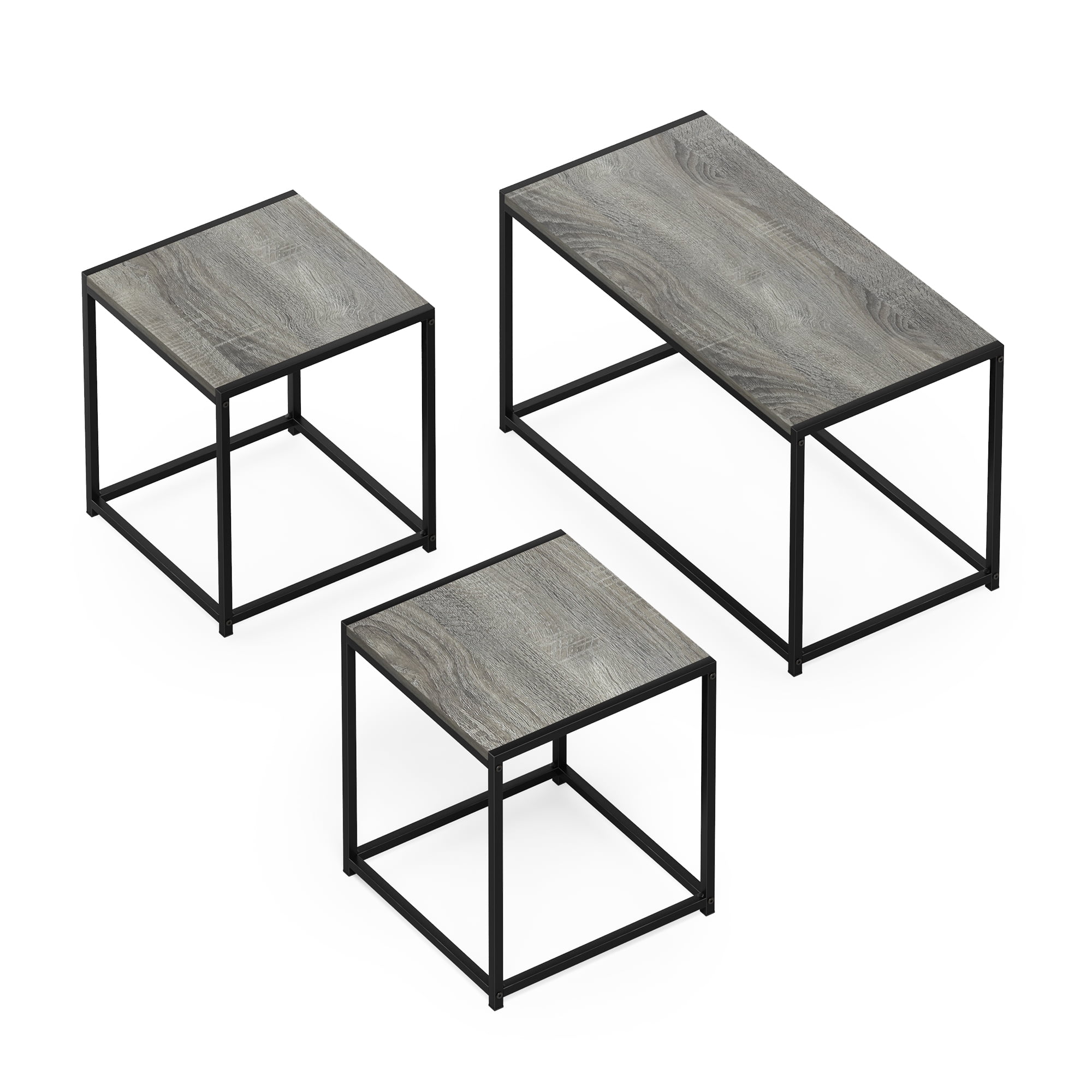Furinno 3-Pcs Modern Wood and Metal Living Room Table Set, Americano / French Oak Grey