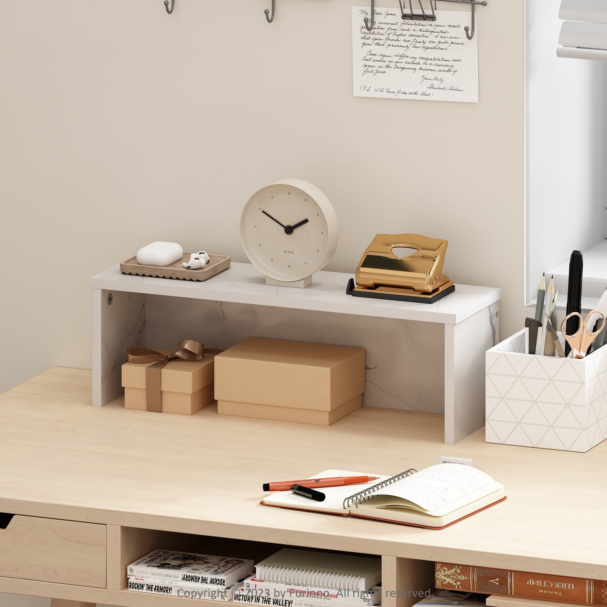Mensola Da Scrivania Furinno Classic 5 Ripiani – Bianca, Salvaspazio, Adatta A Monitor 24'', In Legno Composito