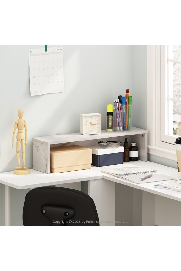 Classic 23-Inch Desk Organizer, Shelf Organizer Storage & Display Stand, Marble White