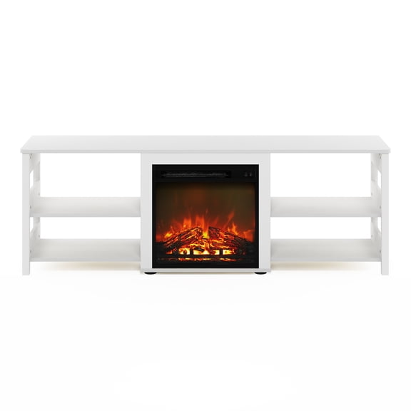 Furinno Classic 70 Inch TV Stand with Fireplace, White Emboss