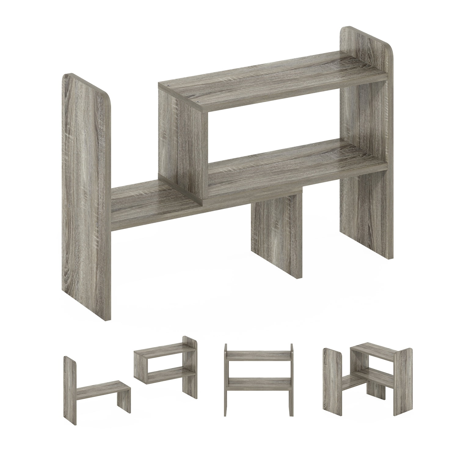Versatile French Oak Gray Wood Desk Top Organizer Bookshelf