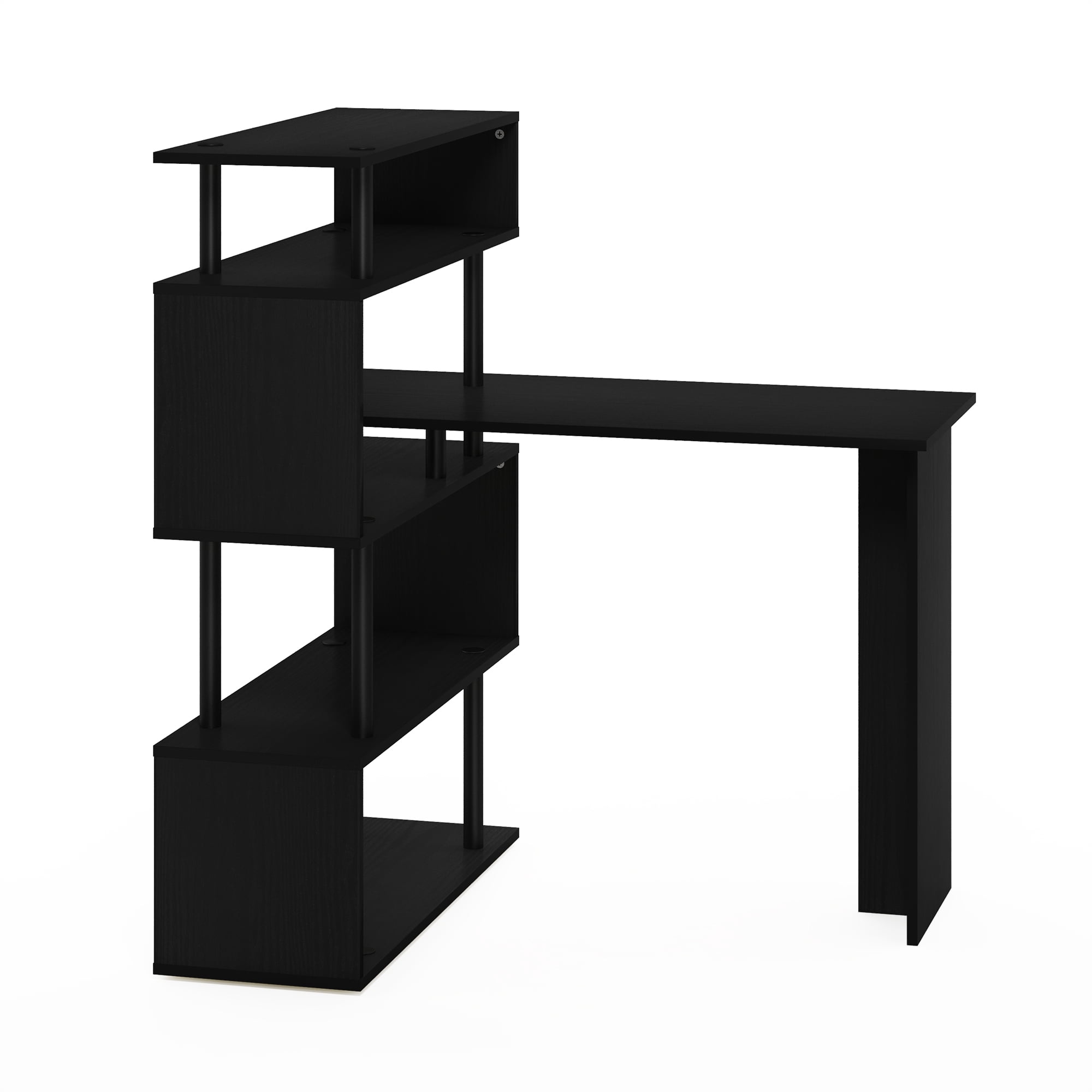 Furinno Classic L-Shape Computer Desk, Writing Desk with 5-Tier S-Shaped Side Shelves, Americano/Black