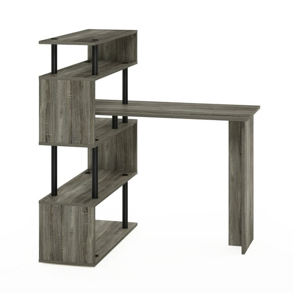 Furinno Classic L-Shape Computer Desk, Writing Desk with 5-Tier S-Shaped Side Shelves, French Oak/Black