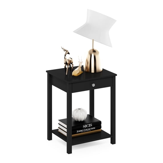 Furinno Classic Side Table, 2-Tier Modern End Table with Small Drawer and Open Shelf, Night Stand, Bedside Table, for Living Room, Bedroom, Dark Americano