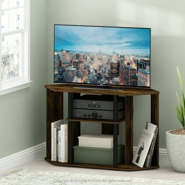 Furinno Classic TV Stand with Plastic Poles for TV up to 43-Inch, Amber Pine/Black
