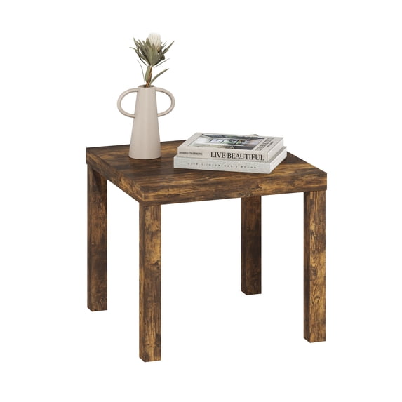 Furinno Classic Toolless Assembly Square Side Table, Rustic Brown End Table with 1.8 Thick Tabletop, Night Stand, Bedside Table, for Living Room, Bedroom, Amber Oak