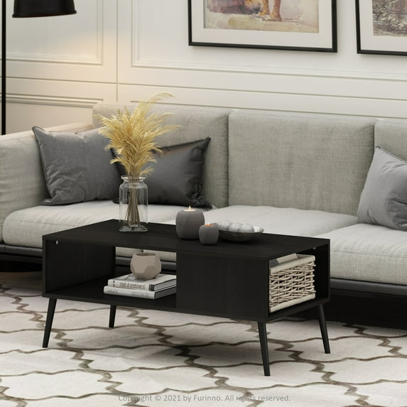Furinno Claude Mid Century Style Coffee Table with Wood Legs, Espresso
