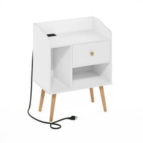 Furinno Claude Mid Century Style End Table, Side Table with USB and Type-C Charging Station, White