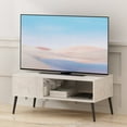 thumbnail image 1 of Furinno Claude Mid Century Style TV Stand for TV up to 40 with Wood Legs, Marble White, 1 of 6