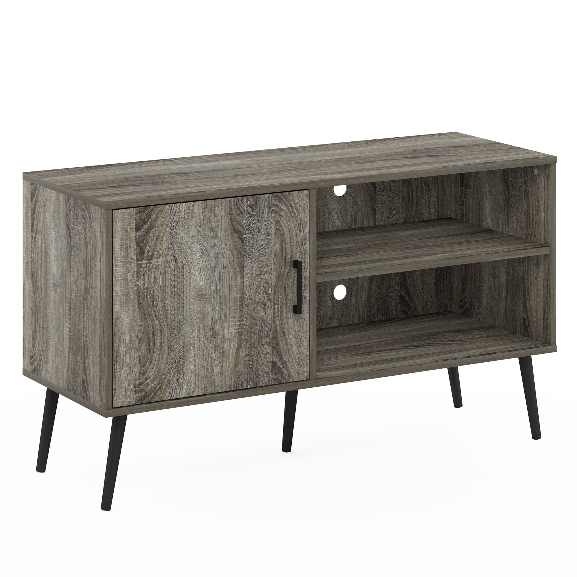 Claude French Oak Grey Mid-Century TV Stand with Cabinet