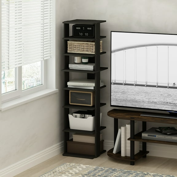 Furinno Compact 8-Tier Vertical Space Saving Free Standing Corner Shelf, Display Rack, Espresso
