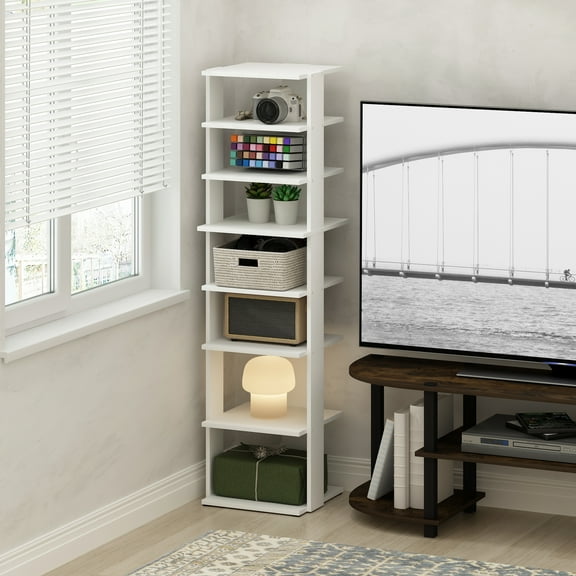 Furinno Compact 8-Tier Vertical Space Saving Free Standing Corner Shelf, Display Rack, White