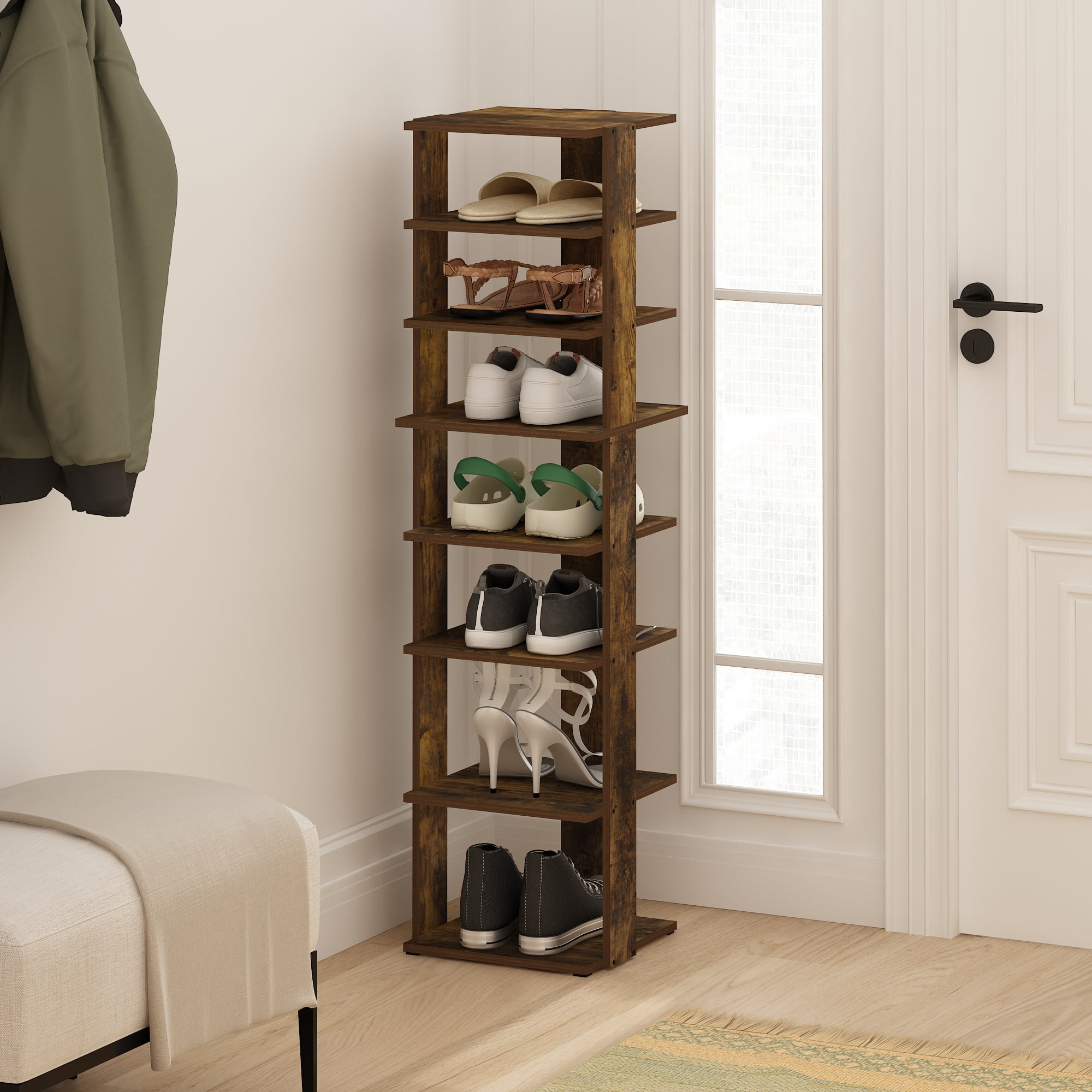 Furinno Compact 8-Tier Vertical Free Standing Shoe Tower in Shoe