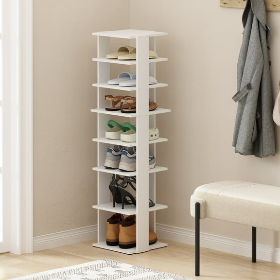 Furinno Compact 8-Tier Vertical Space Saving Free Standing Shoe Tower, Shoe Rack for Closet Entryway, White