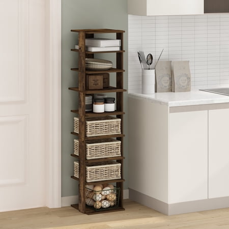 Furinno Compact 9-Tier Vertical Space Saving Free Standing Corner Shelf, Display Rack, Amber Pine