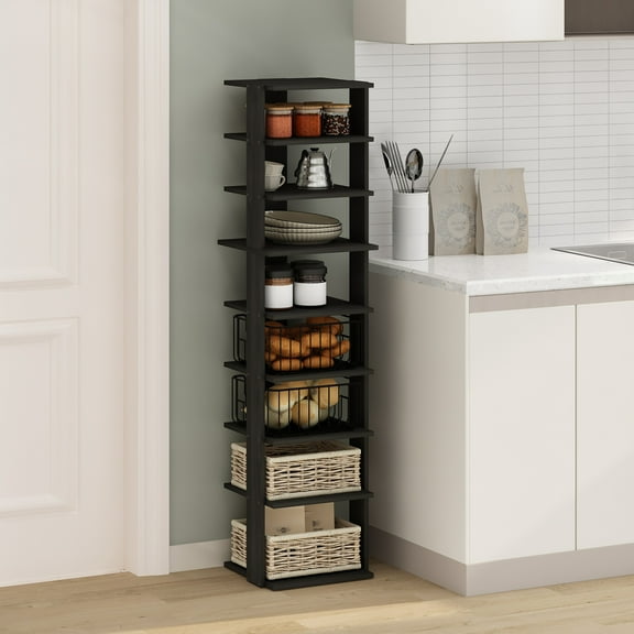 Furinno Compact 9-Tier Vertical Space Saving Free Standing Corner Shelf, Display Rack, Espresso